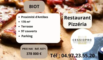 Restaurant, pizzeria à BIOT, proximité d'Antibes, parking, état neuf